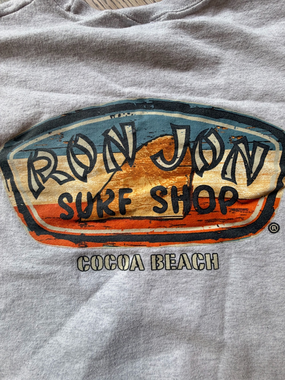 Ron Jon Light Gray Crewneck Sweatshirt with Cocoa Beach Surf Logo